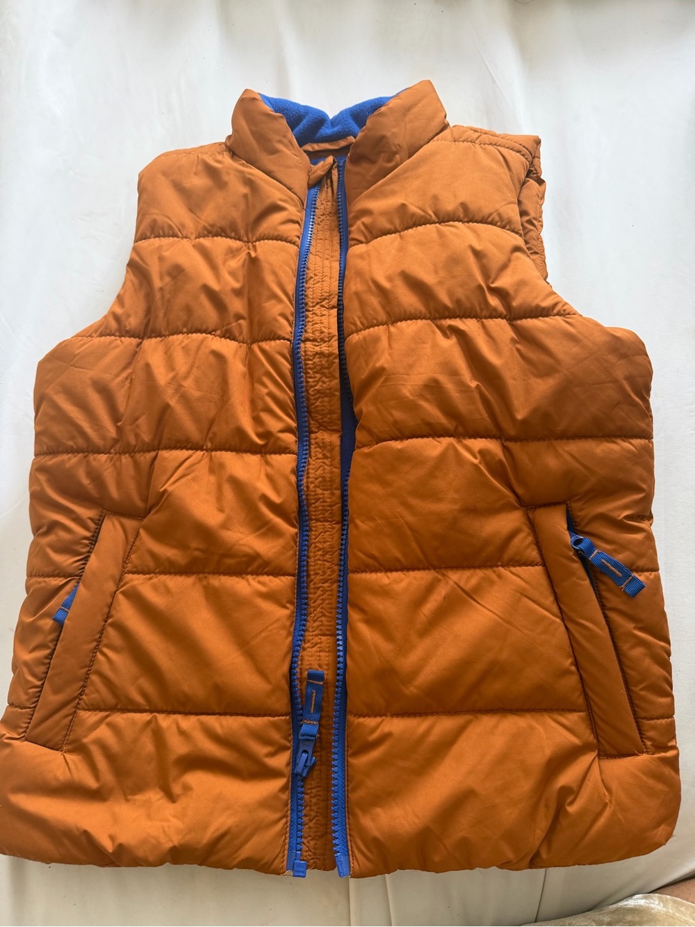 Kids  Orange Puffer Vest with Blue Trim